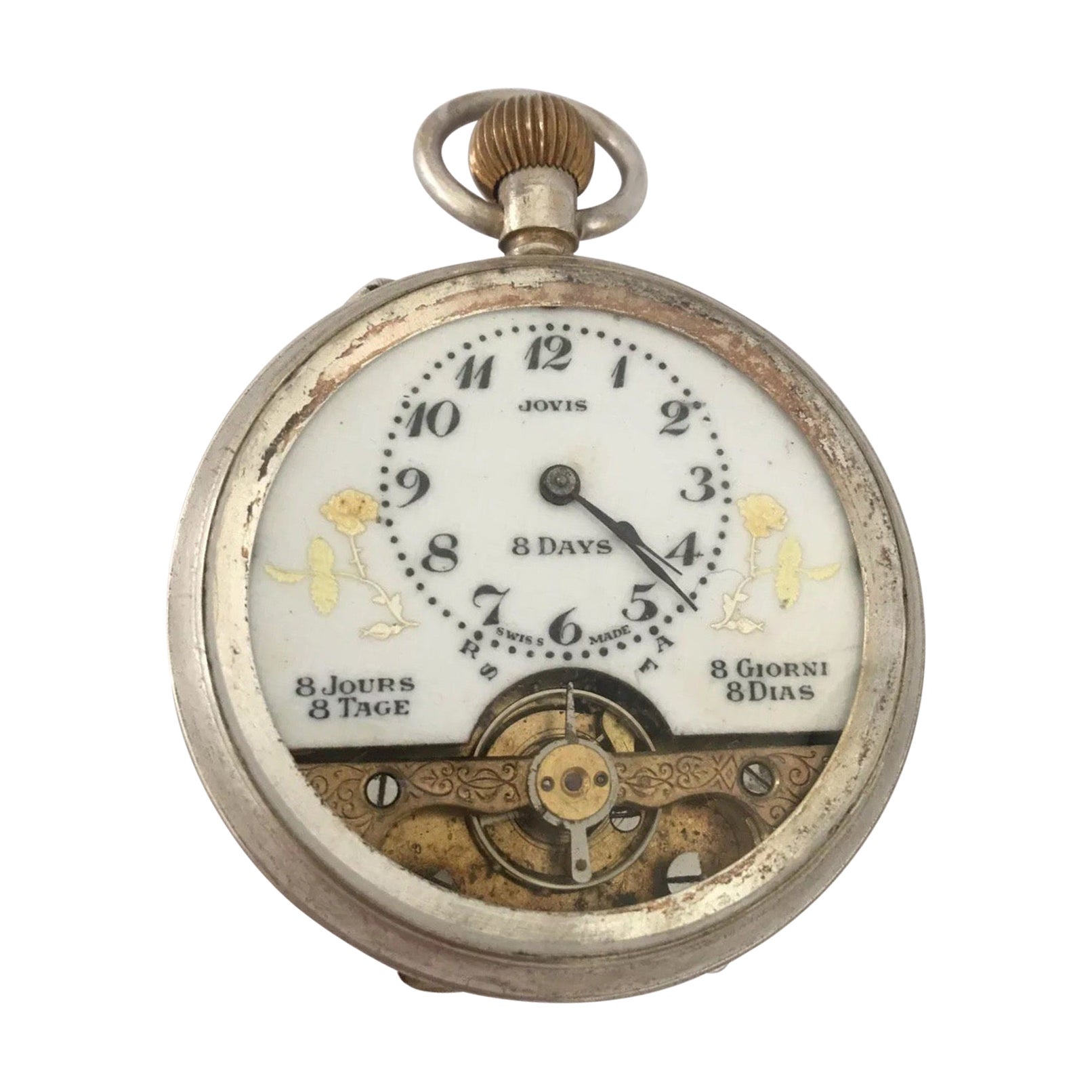Antique Swiss Made Silver Plated Pocket Watch with Visible Escapement