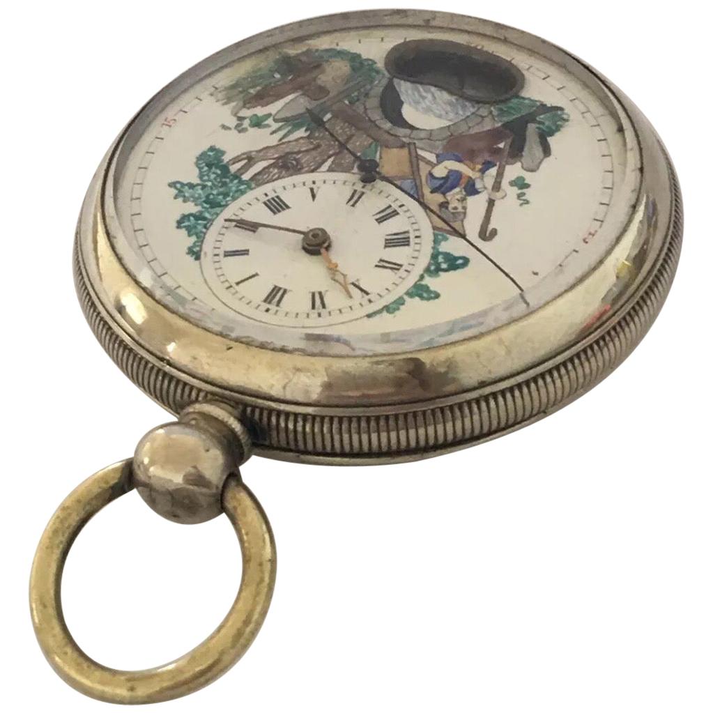 Rare antique Swinging Pendulum Silver Pocket Watch