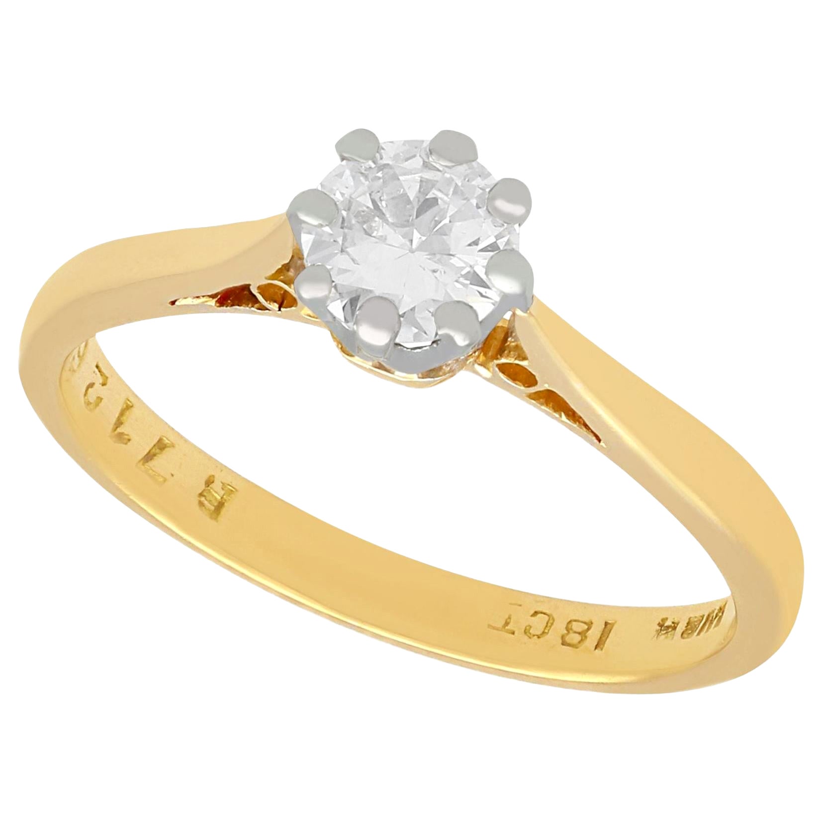 Antique and Vintage Diamond and Yellow Gold Solitaire Ring For Sale