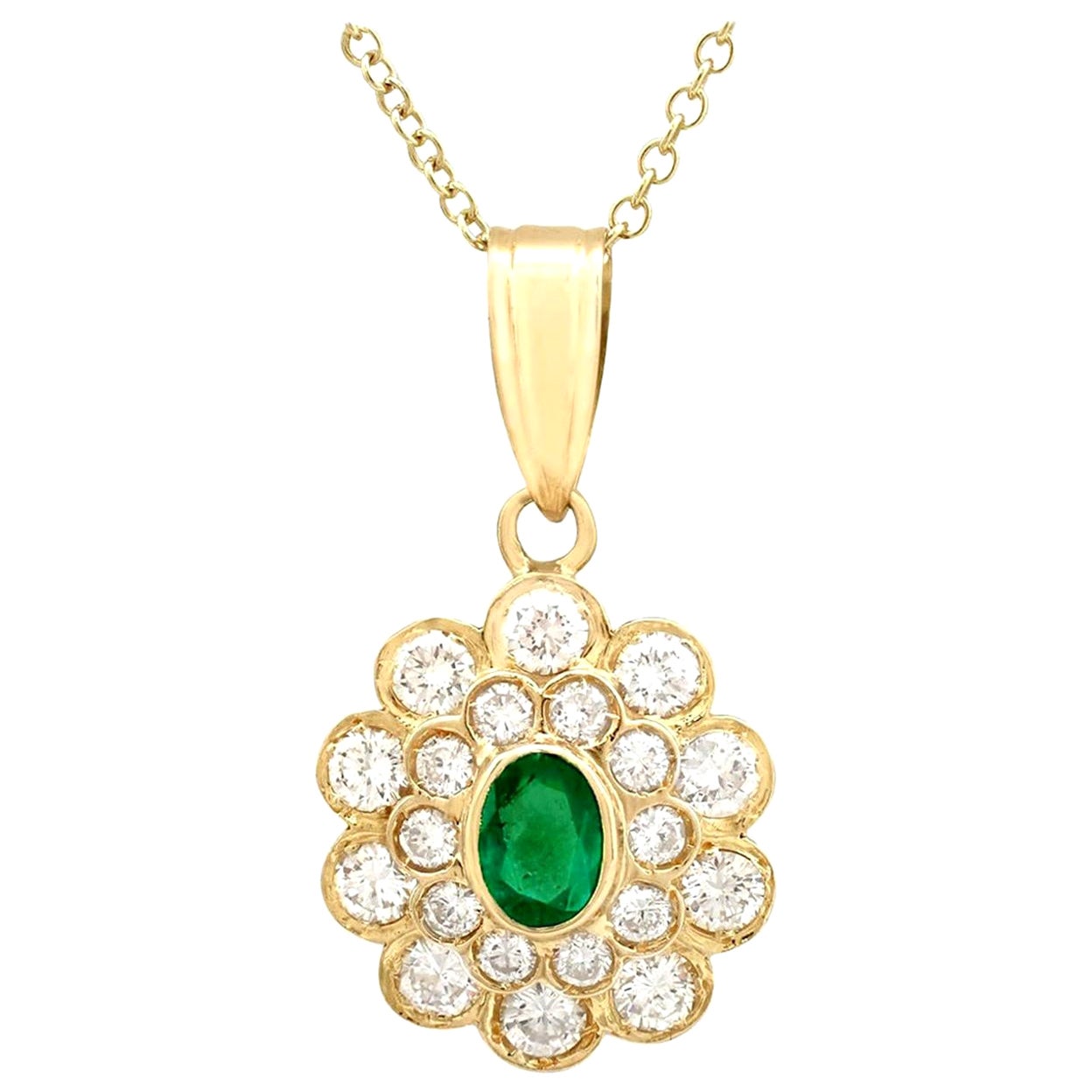 Vintage 1990's Emerald and 2.28 Carat Diamond and Yellow Gold Pendant For Sale