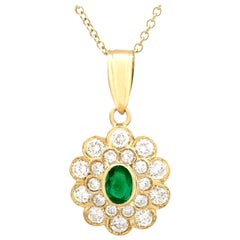 Retro 1990's Emerald and 2.28 Carat Diamond and Yellow Gold Pendant