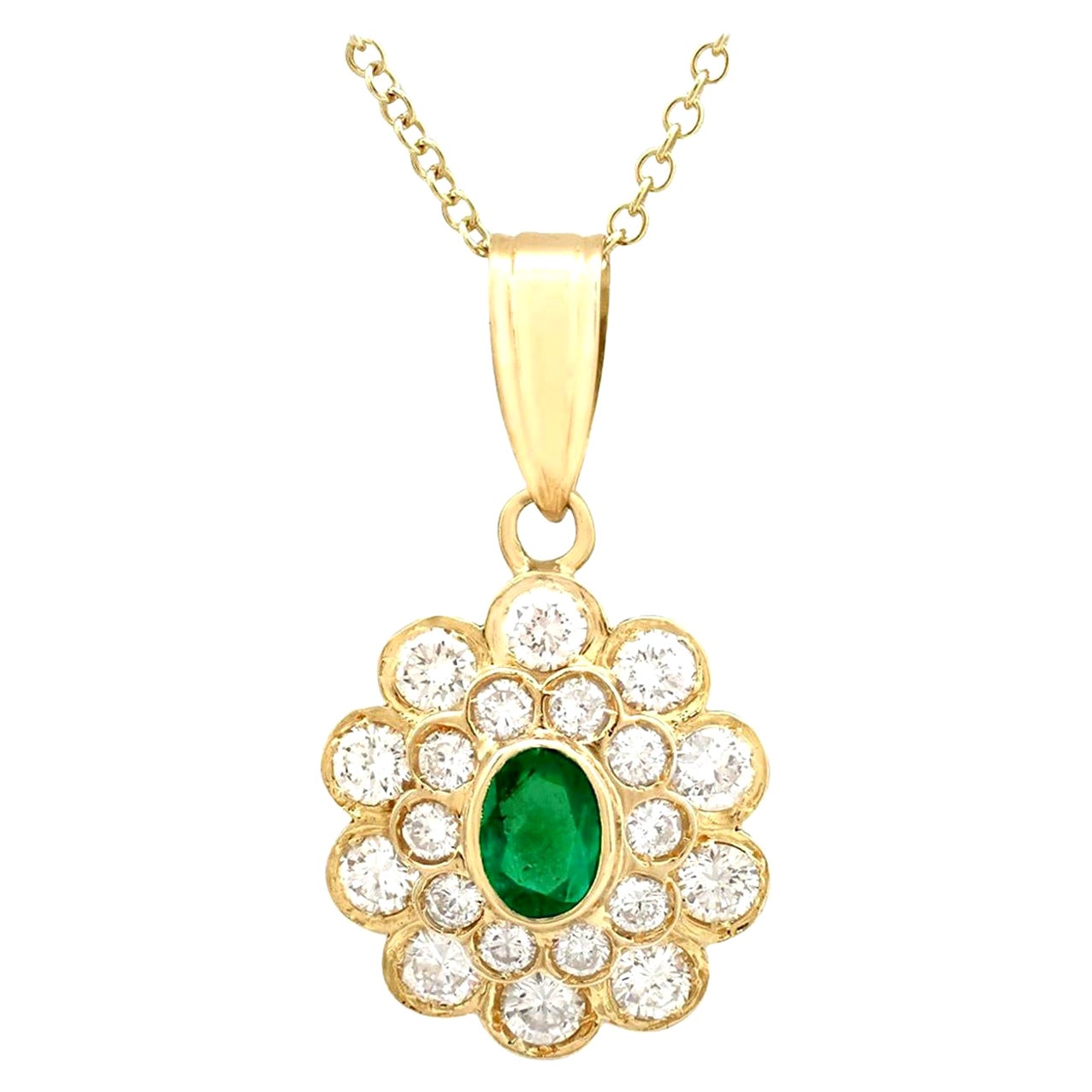 Colgante vintage de oro amarillo con esmeralda y diamantes de 2,28 quilates de los años 90