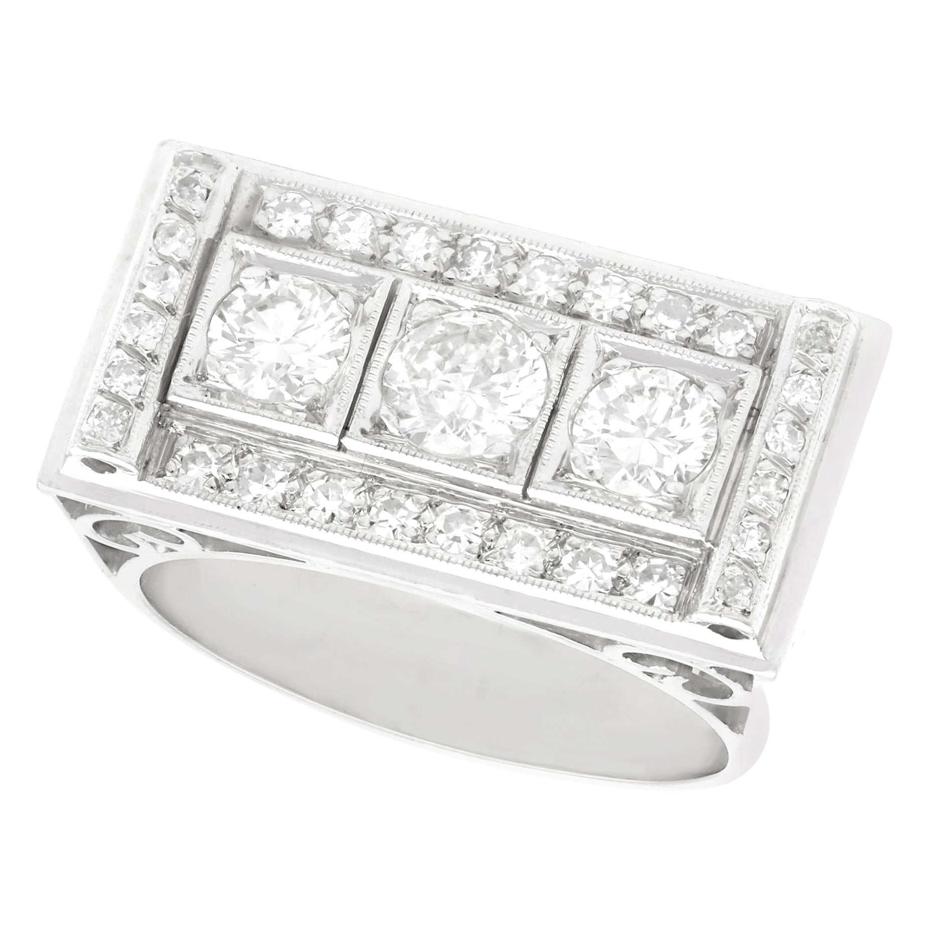 Art Deco Style 1950s 1.89 Carat Diamond and Platinum Cocktail Ring