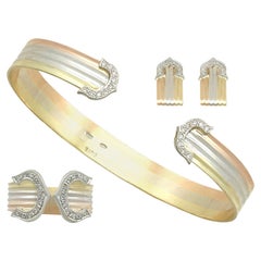 Vintage 1970s Diamond and White Yellow and Rose Gold Jewelry Suite