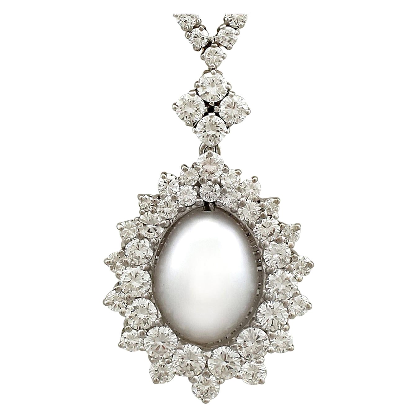 Cultured Pearl and 5.32 Carat Diamond White Gold Necklace For Sale