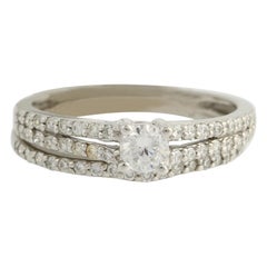 Diamond Engagement Ring and Wedding Band, 14 Karat White Gold .37 Carat