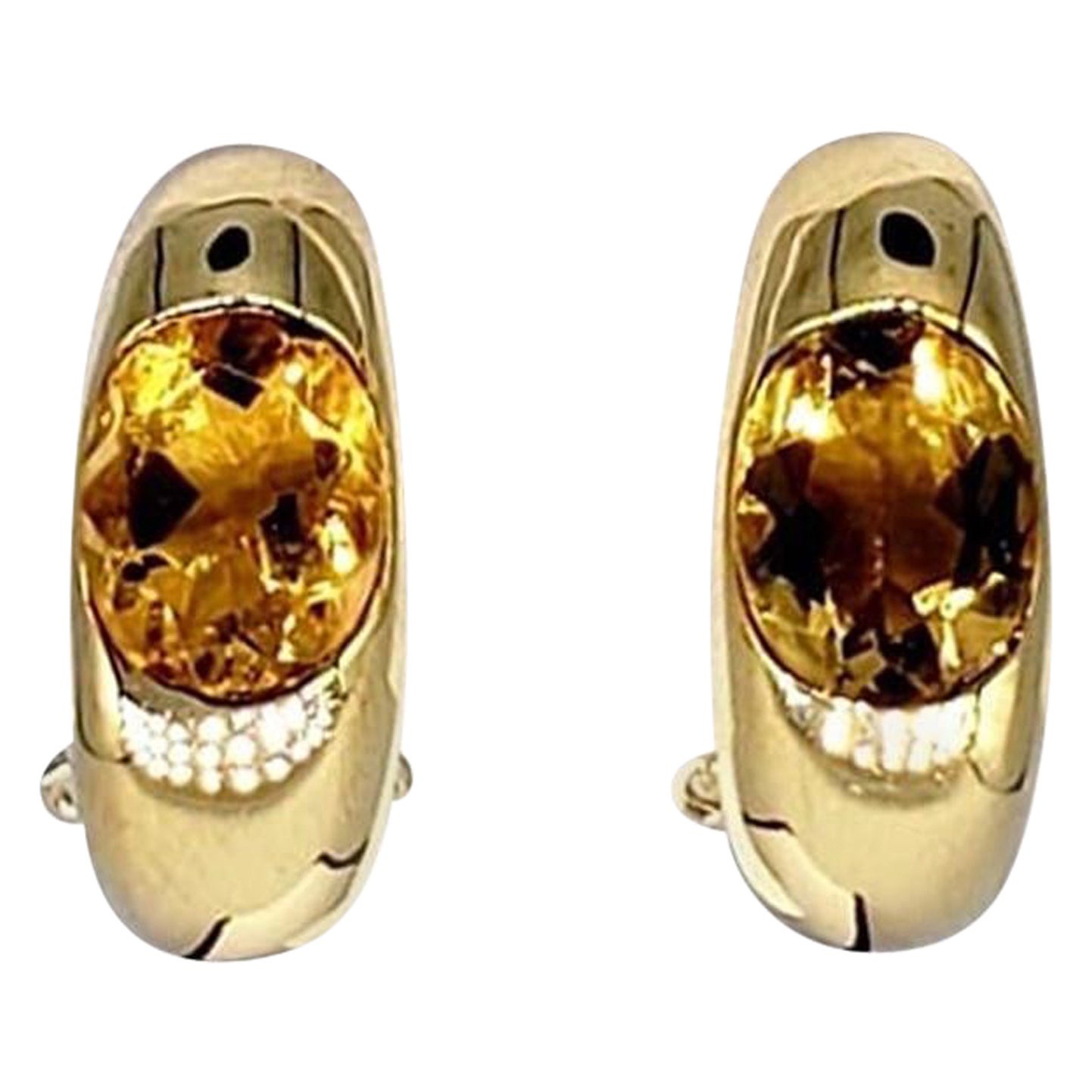 Oval 1.21 Carat Citrine Gem 18 Karat Gold Earrings For Sale