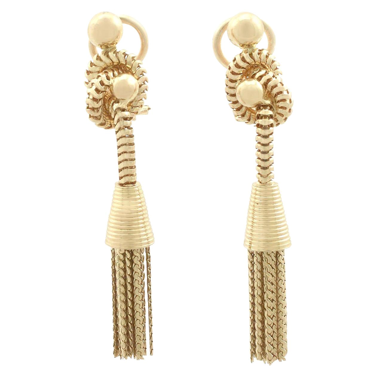 Antique Victorian Era American Gold Tassel Drop Earrings at 1stDibs