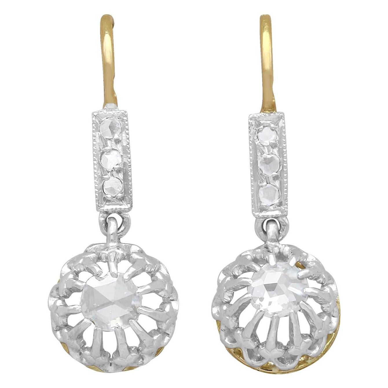 Antique Diamond Silver Gold Drop Earrings at 1stDibs