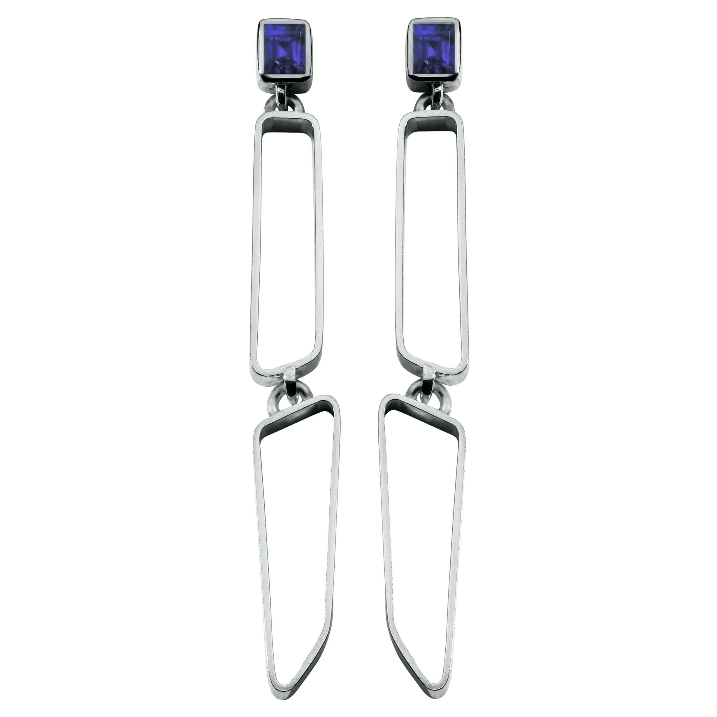 Nathalie Jean Contemporary Iolite Sterling Silver Drop Dangle Double Earrings For Sale
