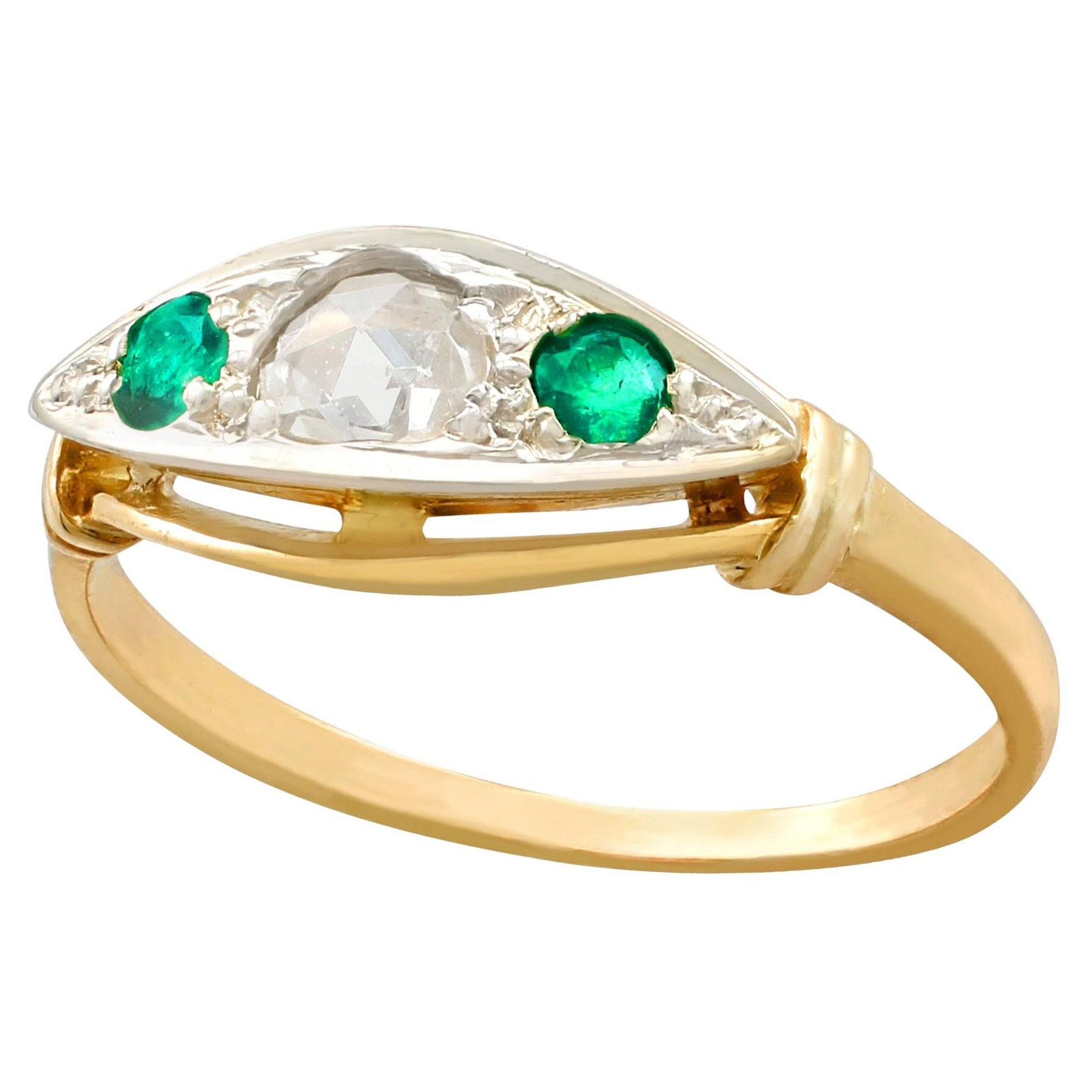 Antique Emerald and Diamond Yellow Gold Cocktail Ring