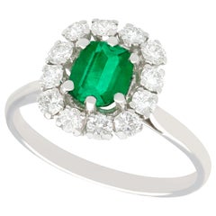 Vintage 1980s 1.33 Carat Emerald and Diamond Gold Cluster Ring