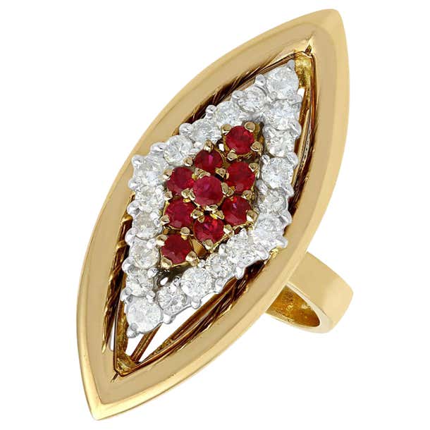 1970s Ruby and Diamond Yellow Gold Cocktail Ring For Sale at 1stDibs ...