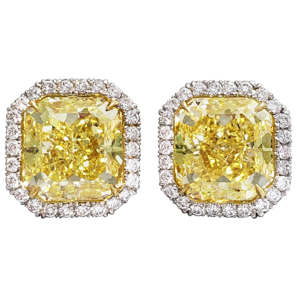 GIA Certified Natural Fancy Intense Yellow Emerald Cut Diamond Stud