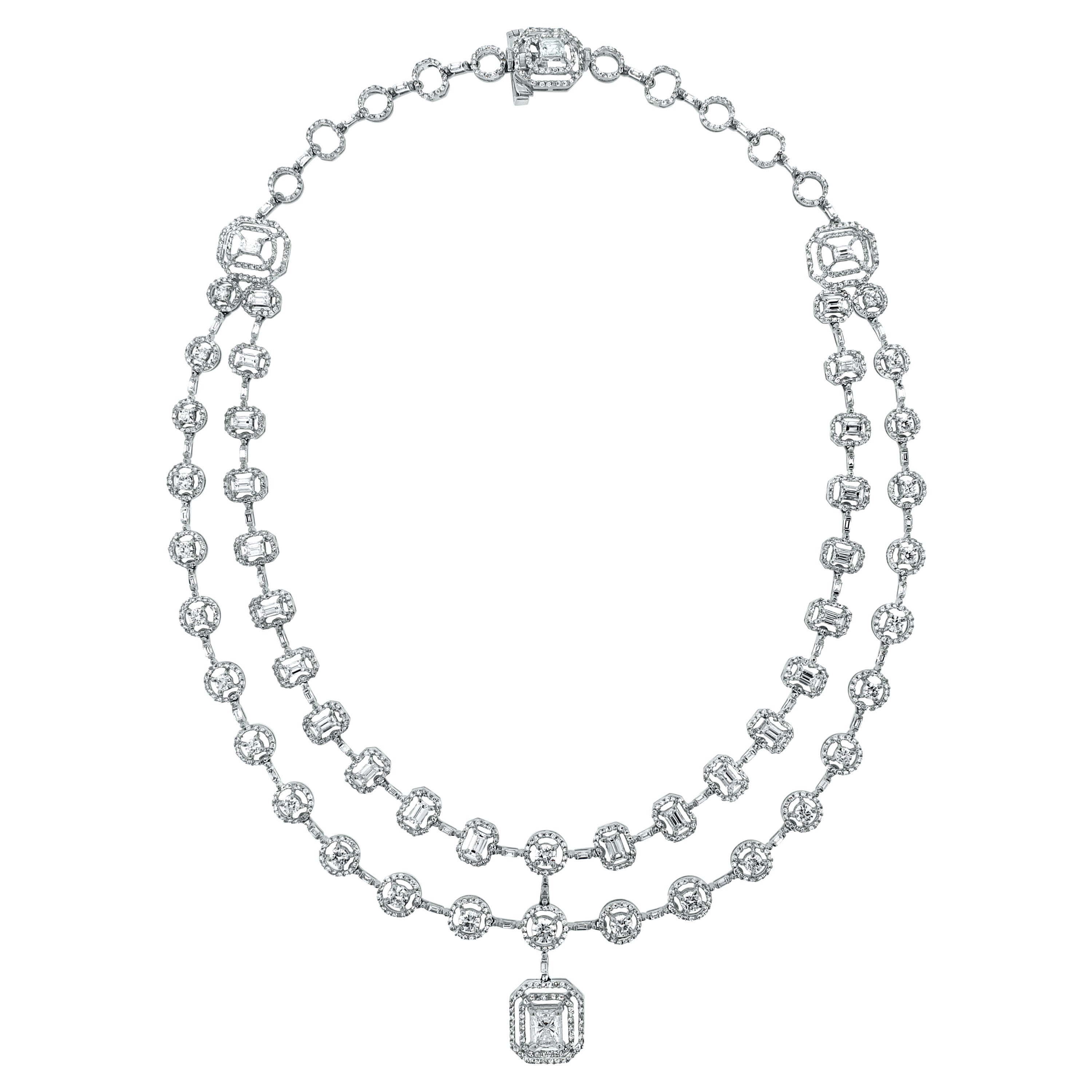 Betterridge White Gold Multi Strand Diamond Necklace For Sale at 1stDibs