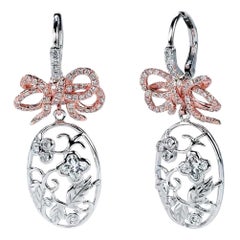 18KT White and Rose Gold Bouquet Bow Diamond Flower Earrings