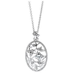 Colgante Flor Diamante Lazo Bouquet Oro Blanco 18KT 0.87 Ct Total