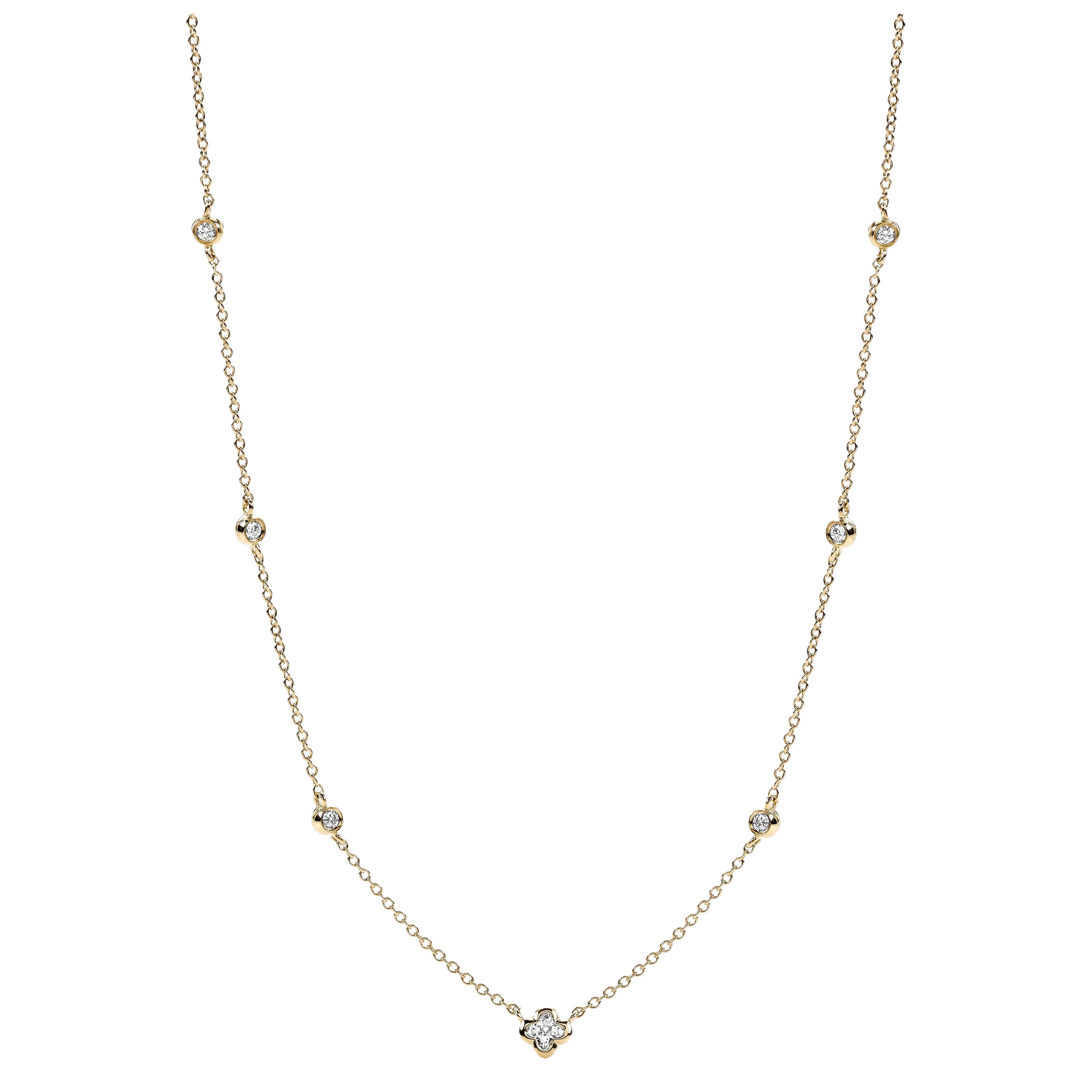 18KT Gelbgold Halskette mit rundem und floralem Diamant 0,35 Karat insgesamt im Angebot
