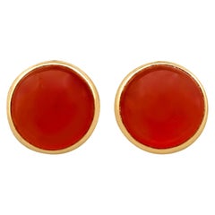 5.50 Carat Cabochon Cut Agate and Yellow Gold Stud Earrings