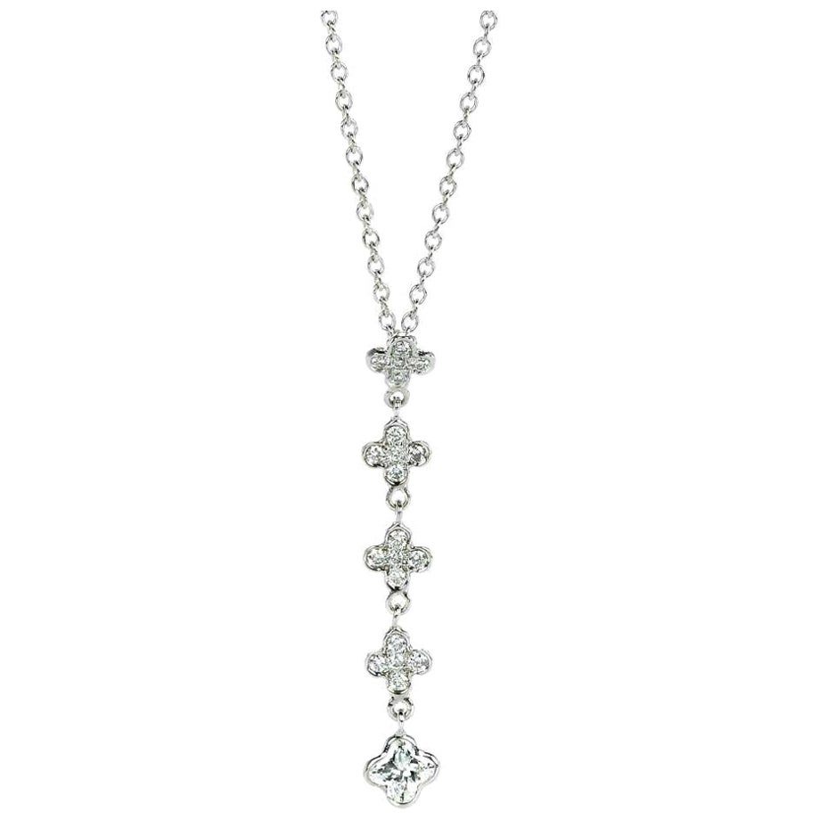 18KT White Gold Flower Diamond Pendant Drop, Chain