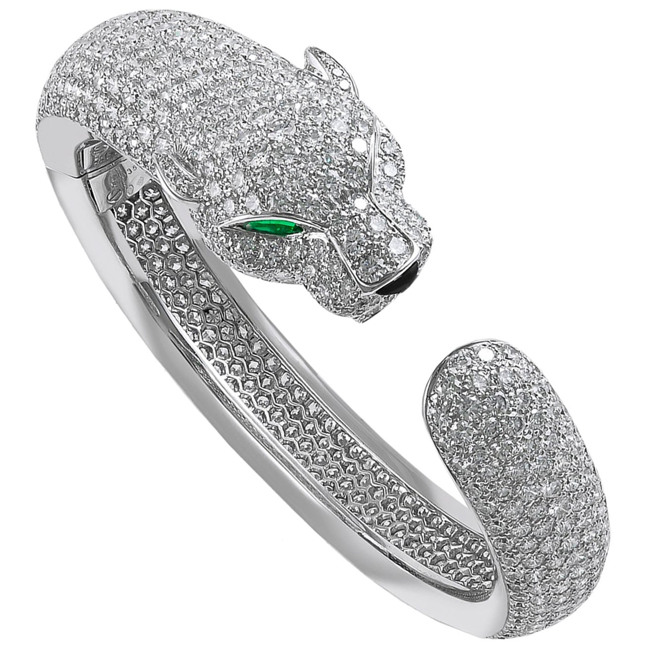Cartier Panther Panthere Diamond Emerald Onyx White Gold Bangle