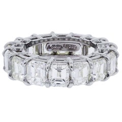 Handmade Natural Emerald Cut Diamond Platinum Eternity Band In Stock