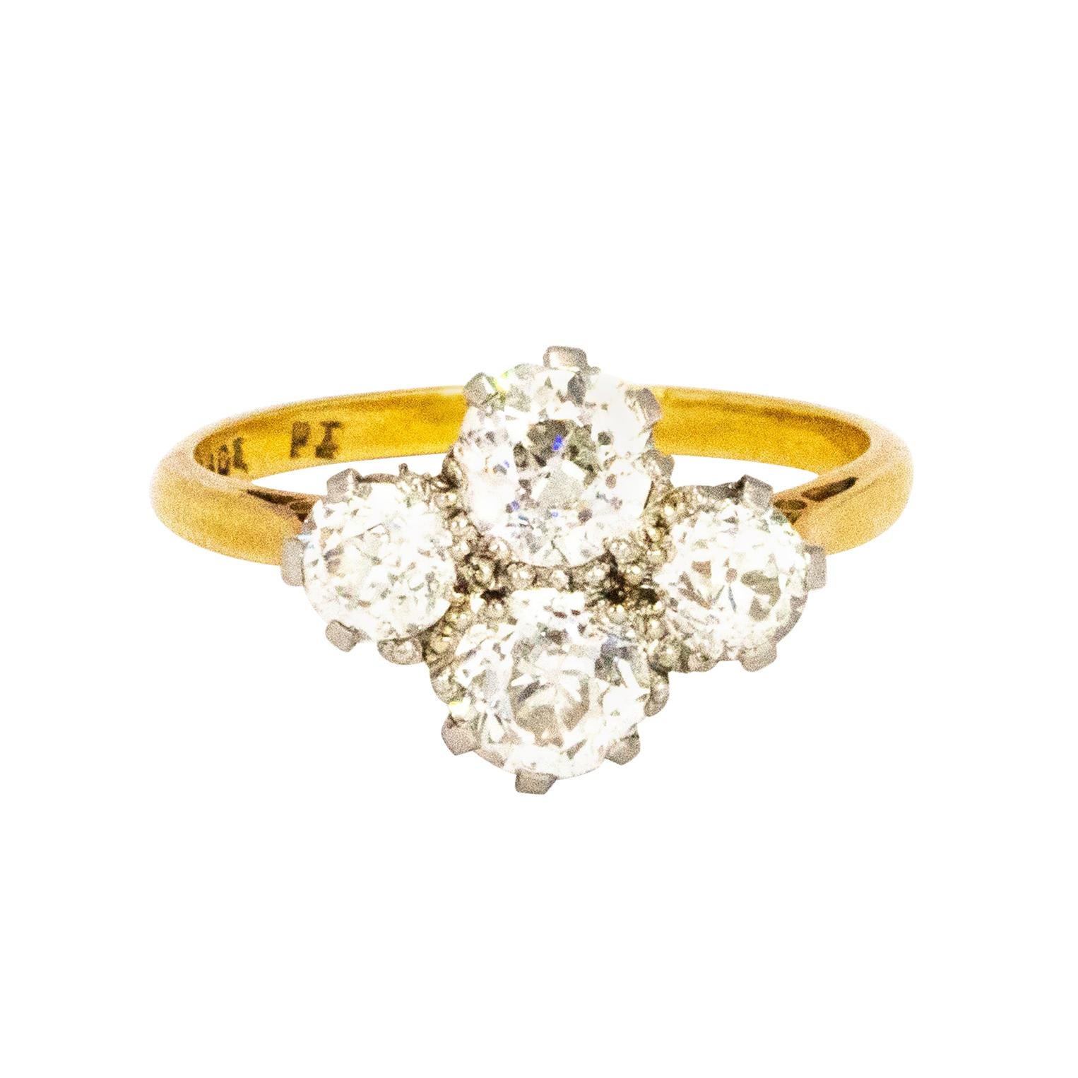 Edwardian 2 Carat Four-Stone Diamond Ring