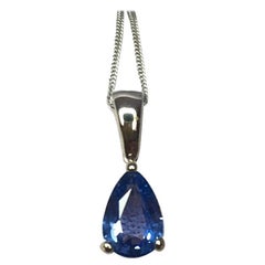 Light Blue Ceylon Sapphire Pear Cut 18 Karat Gold Solitaire Pendant