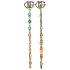 Gucci GG Running 18K Yellow Gold Sapphire, Tsavorite and Quartz Earrings