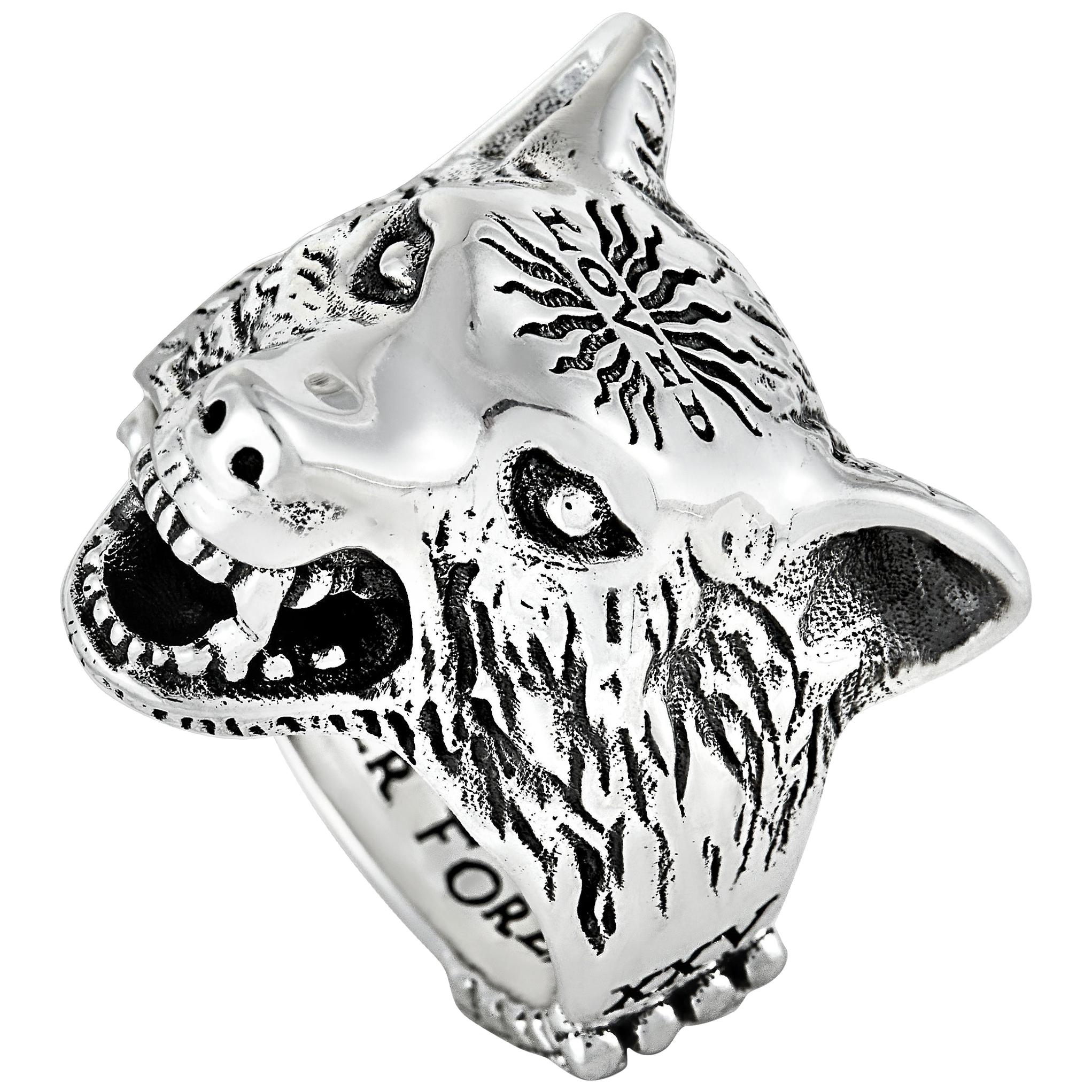 Gucci Anger Forest Silver Wolf Head Ring at 1stDibs
