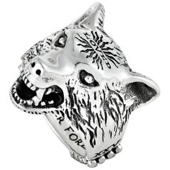 Gucci Anger Forest Silver Wolf Head Ring