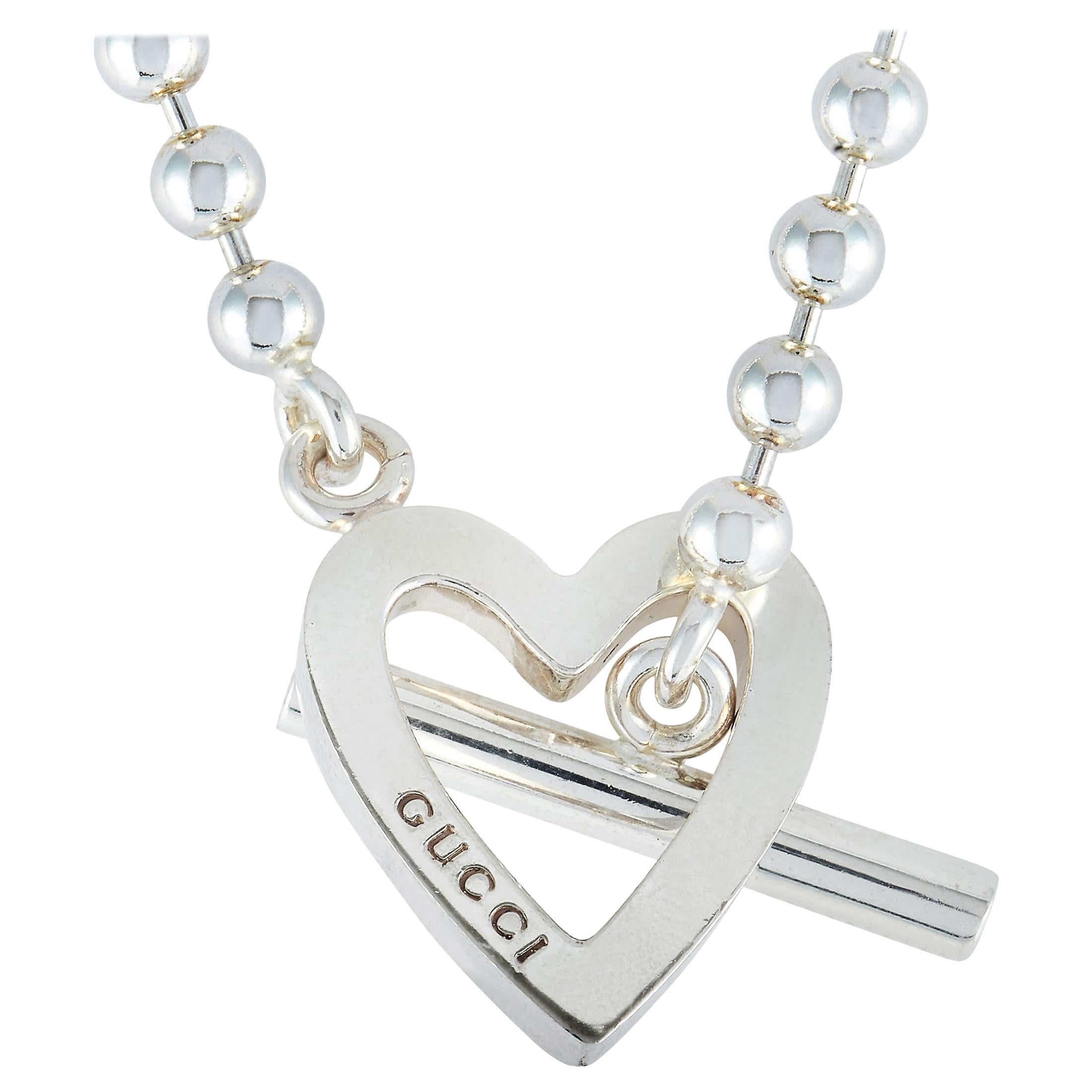 Gucci Sterling Silver Toggle Heart Necklace