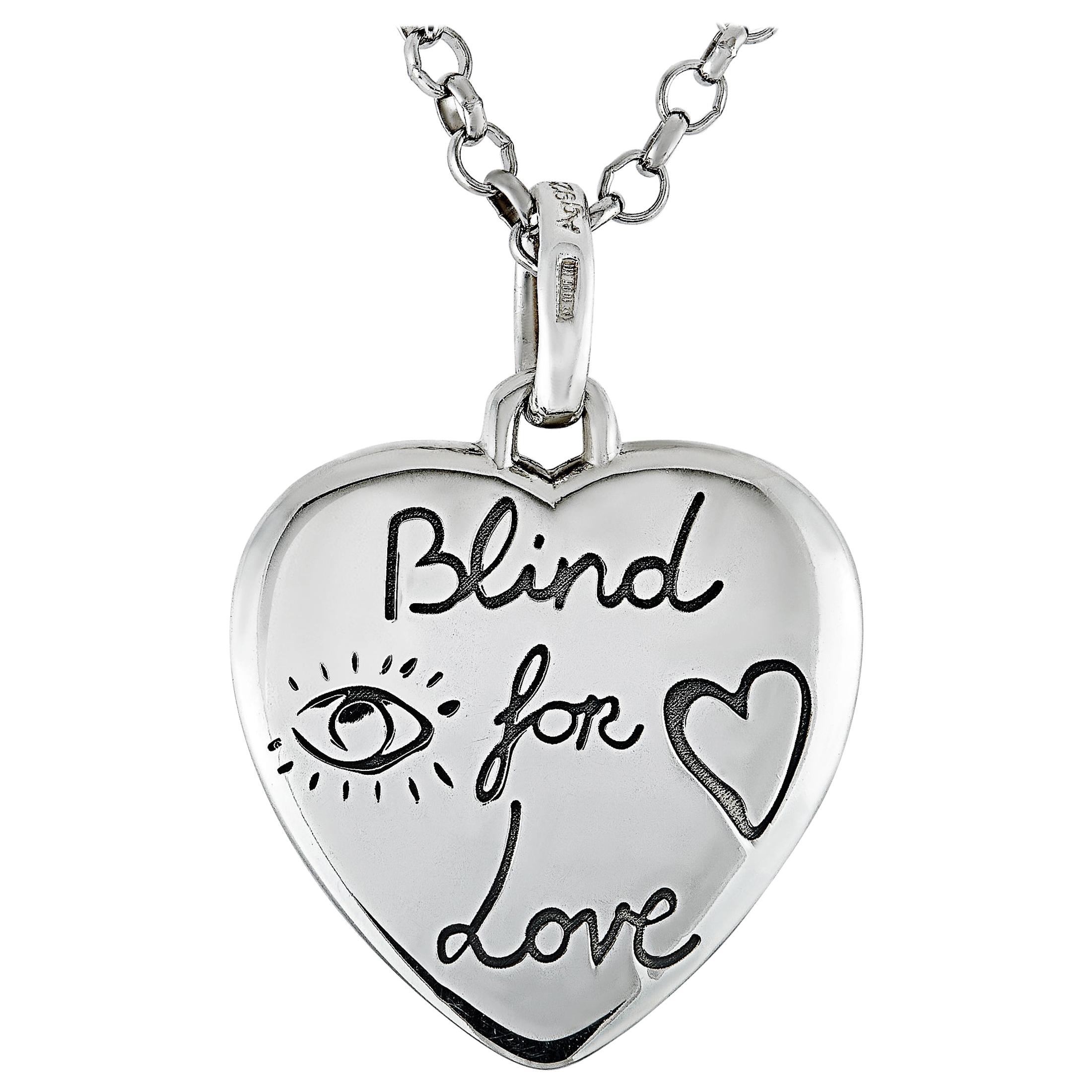 Gucci Blind For Love Silver Heart Motif Pendant Necklace
