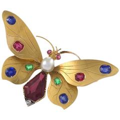 Antique Austrian Art Nouveau Jeweled Butterfly Brooch