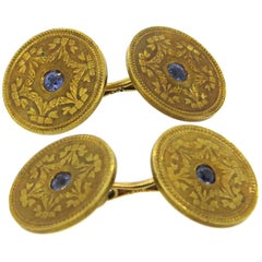 Art Deco Gold Montana Sapphire Cufflinks