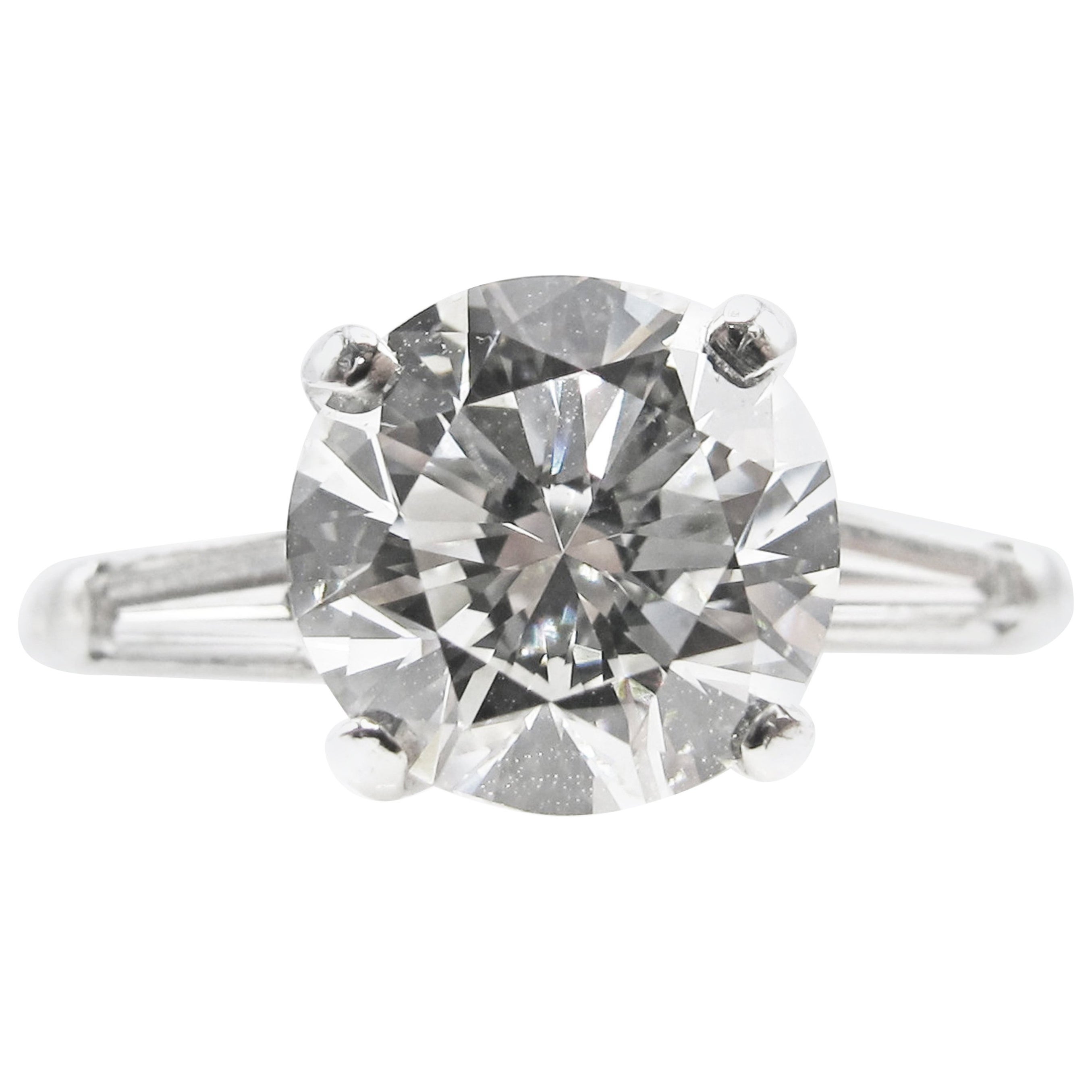 Round Brilliant Cut Diamond Sapphire Platinum Engagement Ring For Sale