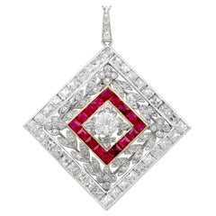 Antique 1900s Ruby 3.48 Carat Diamonds Gold Platinum Pendant Brooch