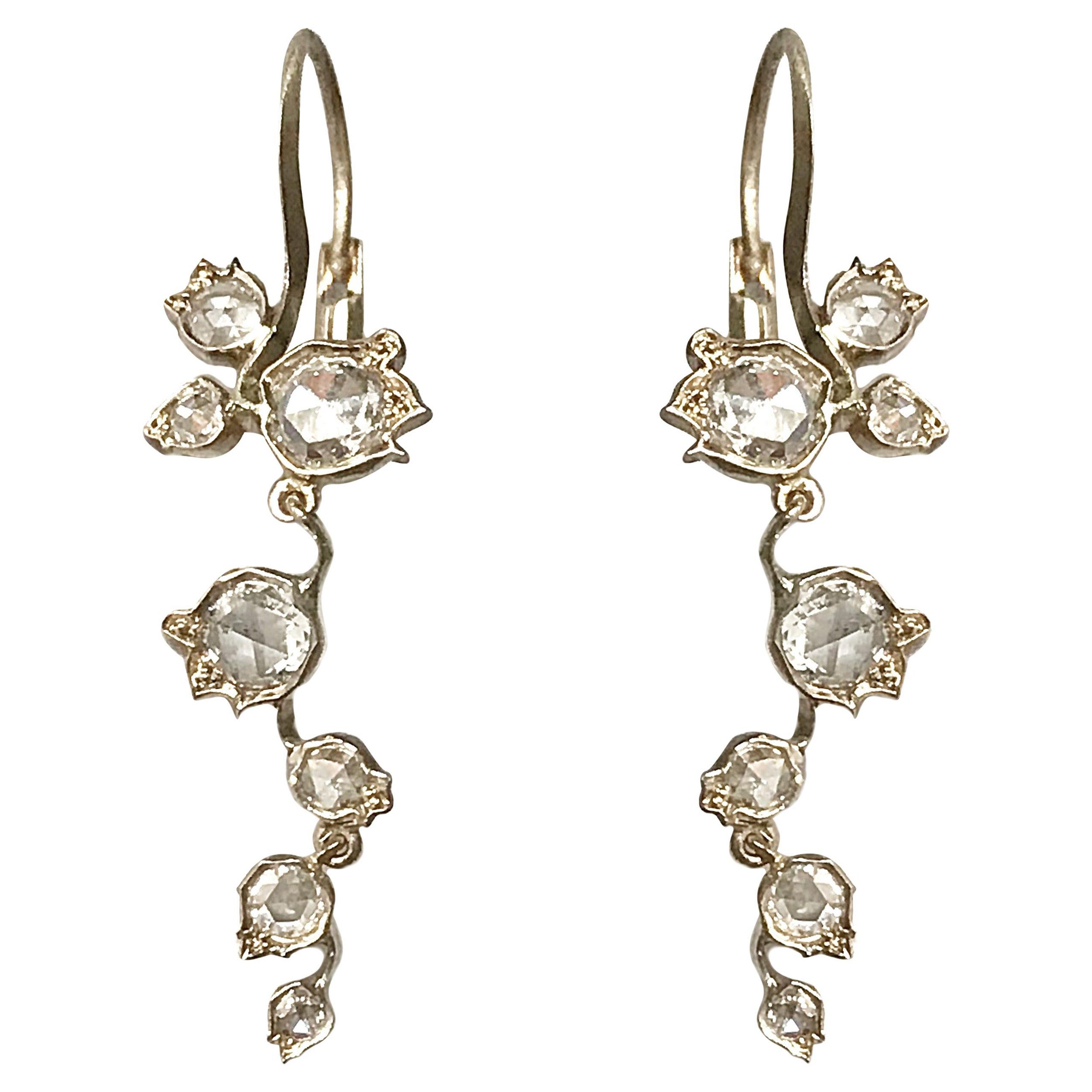 Dalben Rose Cut Diamanten Weißgold Floral Ohrringe