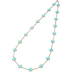 Vintage Van Cleef & Arpels Turquoise Gold Alhambra  Necklace
