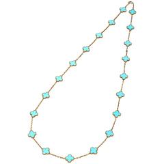 Van Cleef & Arpels Turquoise Gold Alhambra  Necklace