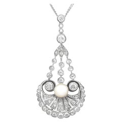 Antique Natural Pearl and 1.48 Carat Diamond Yellow Gold Pendant