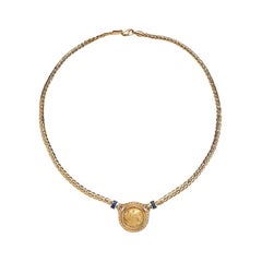 18 Karat Gold and Diamond Ancient Coin Design Necklace