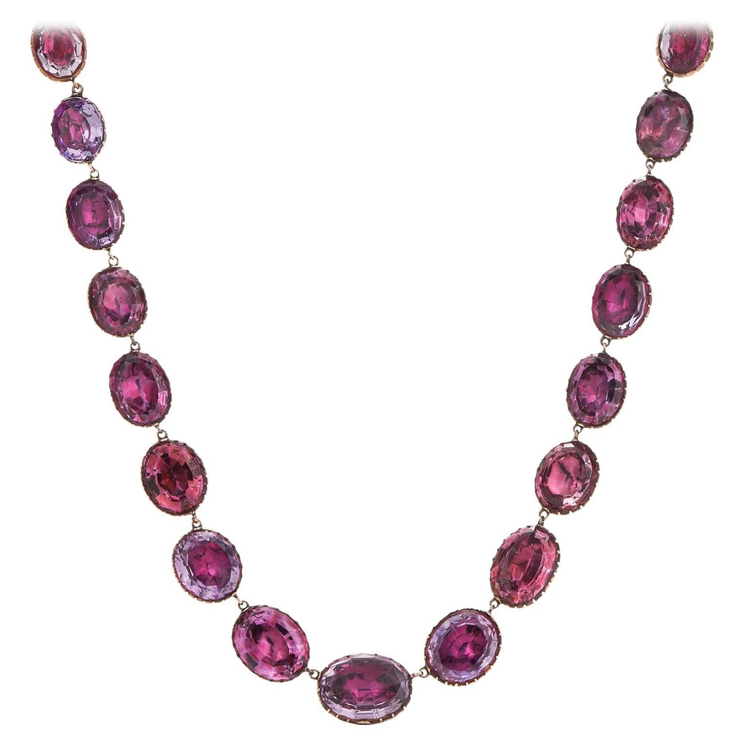 Antique FoilBacked Amethyst Riviere Necklace For Sale at 1stdibs