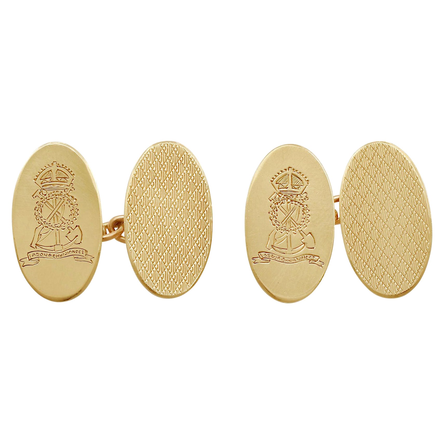 Vintage 9 Karat Yellow Gold Regimental Cufflinks For Sale