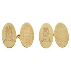 Vintage 9 Karat Yellow Gold Regimental Cufflinks