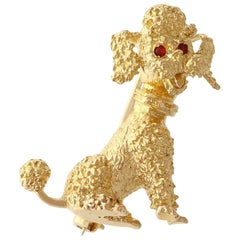 Retro Garnet and Yellow Gold Poodle Brooch