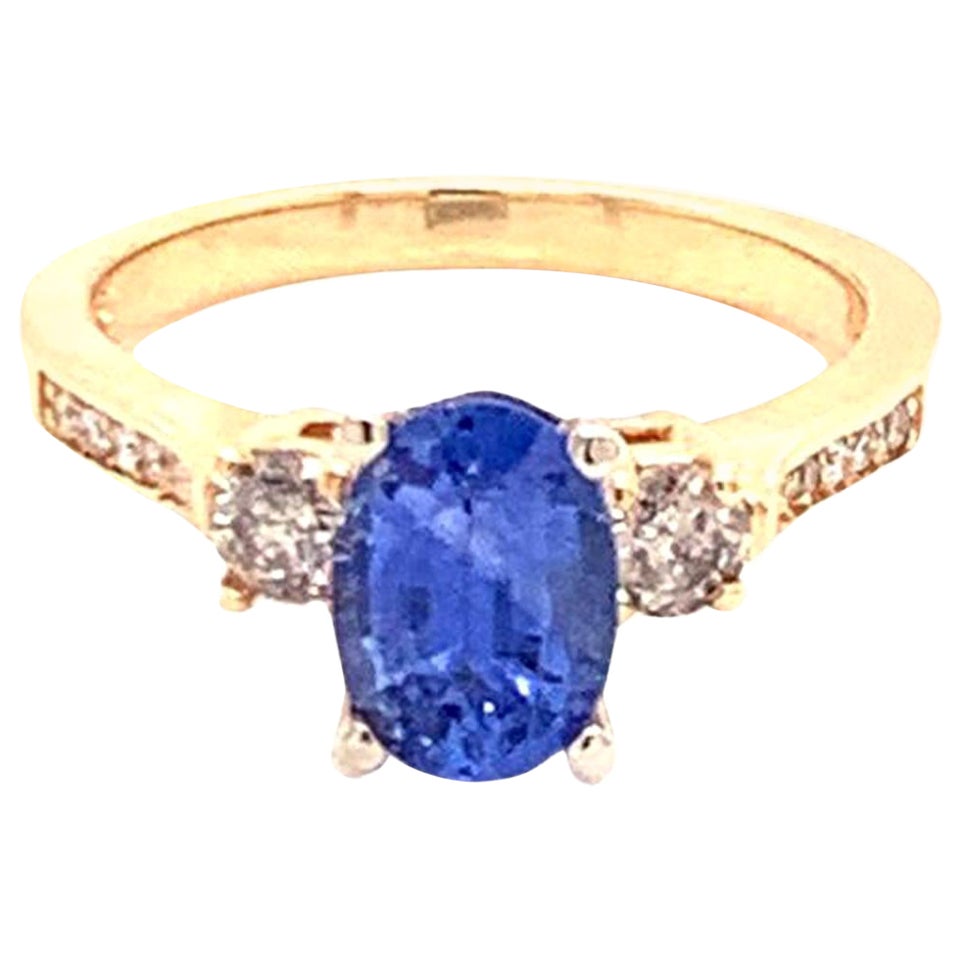 Diamond Blue Sapphire Ring 14k Gold Women 1.67 TCW Certified
