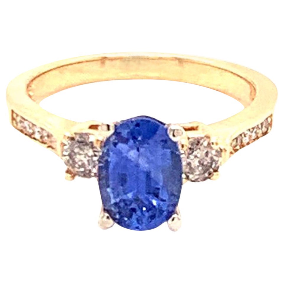 Diamond Blue Sapphire Ring 14k Gold Women 1.67 TCW Certified For Sale