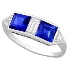 Vintage French 1.90 Carat Sapphire and Diamond White Gold Cocktail Ring