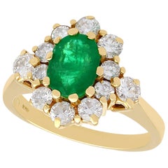 1970s, 1.30 Carat Emerald and Diamond Yellow Gold Cluster Cocktail Ring